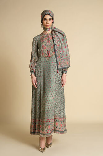 Demoiselle Printed Silk Stole - Sage, Sage, image 2